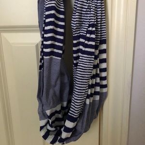 Blue and white infinity scarf